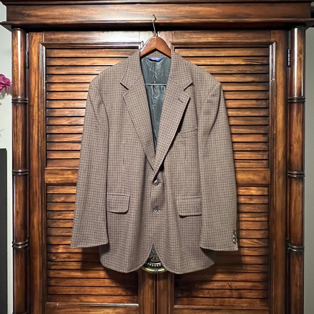 Vintage Pendleton Mens 44 Brown Plaid Wool Blend Blazer Sport Coat